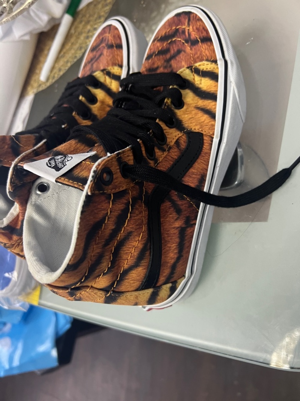 Women  Tiger-Print High-Top Sneakers - Black & Orange